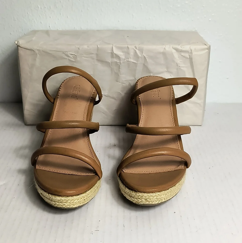 Crevo Monica Size 6 Dark Tan Wedges Cork Sandals Shoes Natural Cork/Jute Rope